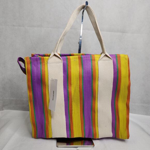 Urban Outfitters BDG Serena Mesh Tote Bag Medium Size Multi Stripe Purple Yellow - Picture 3 of 14